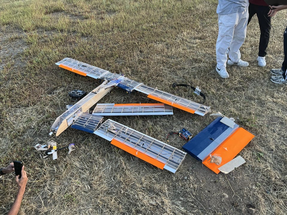 Close view of the solar airplane crash damage