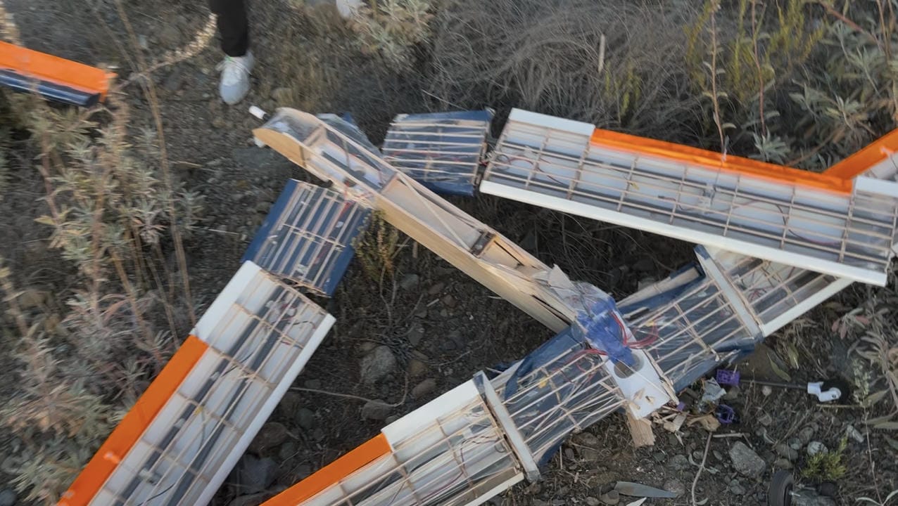 Wreckage of the solar airplane after the second flight