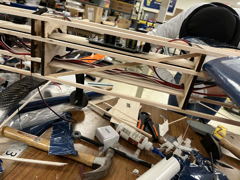 Diagonal bracing added inside the solar airplane fuselage