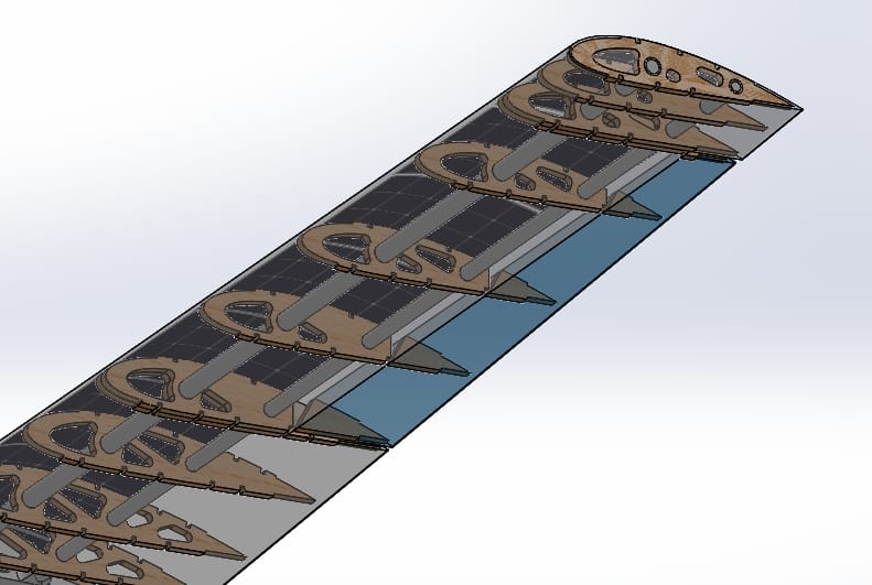 Underside of the tapered solar airplane wing